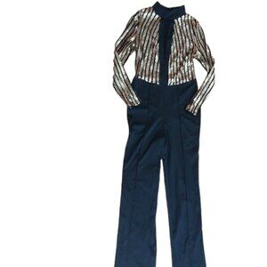 Black and Gold Sequined Jumpsuit Fits Size Medium / Large NEW NWOT